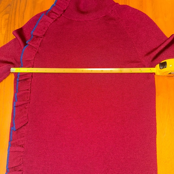 Victoria Beckham Burgundy Merino Wool Turtleneck, Blue Ruffle Detail size s - Picture 6 of 7